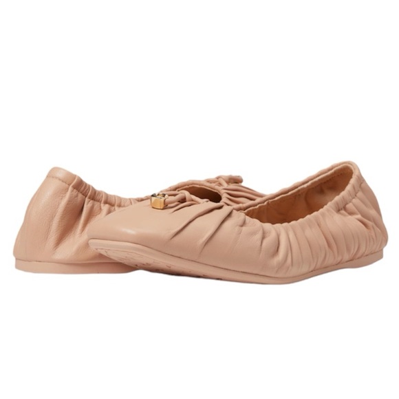 COACH Eleanor Leather Ballet Flats Nude Pink Ruched Shoes Minimalist CC Logo - Picture 7 of 16